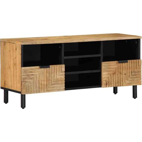 Mueble de TV madera maciza de mango marrón 100x33x46 cm