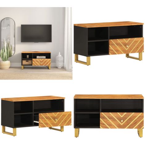 Mueble de TV madera maciza de mango marrón negro 80x33,5x46 cm - Madera maciza - Mango