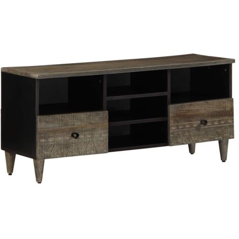 Mueble de TV madera maciza de mango negro 100x33x46 cm