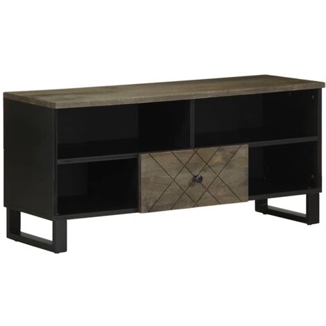 Mueble de TV madera maciza de mango negro 100x33x46 cm