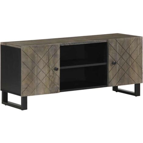 Mueble de TV madera maciza de mango negro 105x33x46 cm