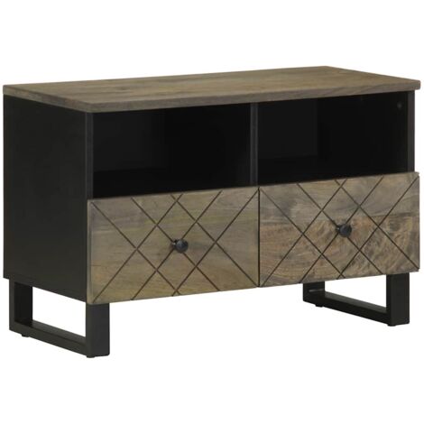 Mueble de TV madera maciza de mango negro 70x33x46 cm