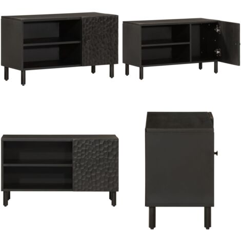 Mueble de TV madera maciza de mango negro 80x31x46 cm - Madera de mango - Mueble de TV negro