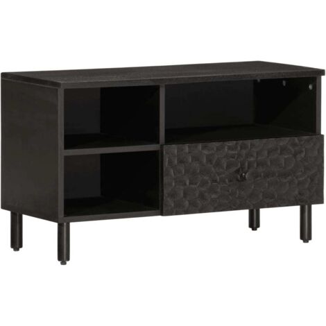 Mueble de TV madera maciza de mango negro 80x33x46 cm