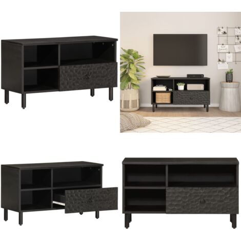 Mueble de TV madera maciza de mango negro 80x33x46 cm - Madera de mango - Mueble de TV negro