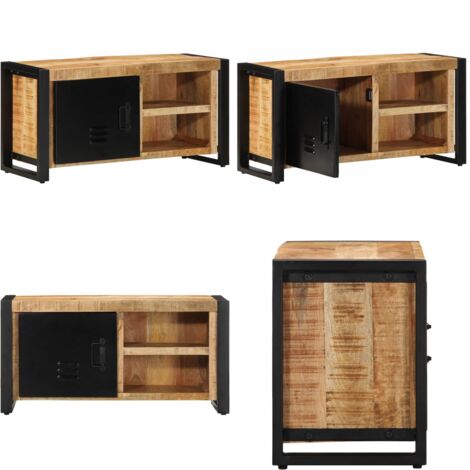 Mueble de TV madera maciza de mango rugosa 80x30x40 cm - Madera maciza - Mango