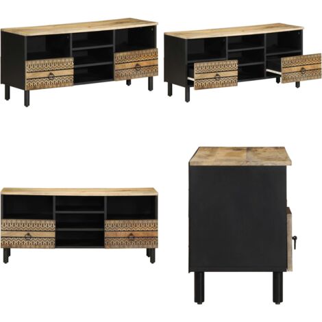 Mueble de TV madera maciza de mango rugosa negro 100x33,5x46 cm - Madera de mango - Mueble industrial