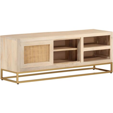 Mueble de TV madera maciza de mango y hierro 110x30x40 cm vidaXL