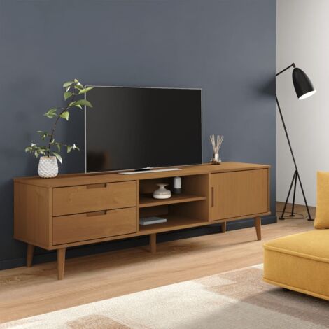 Mueble de TV  madera maciza de pino marrón 158x40x49 cm