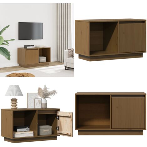 Mueble de TV madera maciza de pino marrón miel 74x35x44 cm - Madera maciza - Pino
