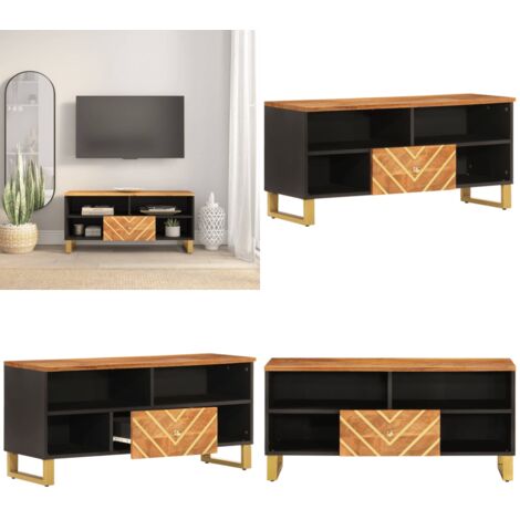Mueble de TV madera maciza mango marrón y negro 100x33,5x46 cm - Madera maciza - Mango