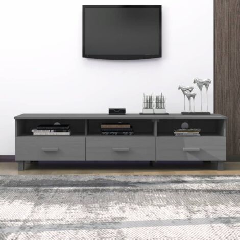 Mueble de TV madera maciza pino gris oscuro 158x40x40 cm