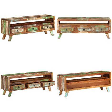 Mueble de TV madera maciza reciclada multicolor 110x30x40 cm - Madera reciclada - Muebles ecológicos