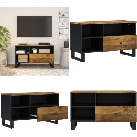 Mueble de TV madera mango y madera contrachapada 80x33x46 cm - Madera mango - Almacenamiento