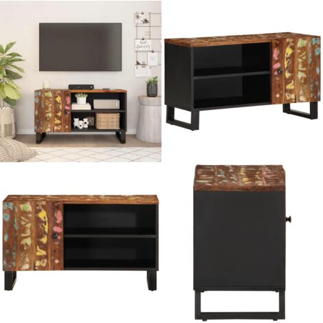 Mueble de TV madera reciclada y madera contrachapada 80x33x46cm - Madera reciclada - Mueble de sala