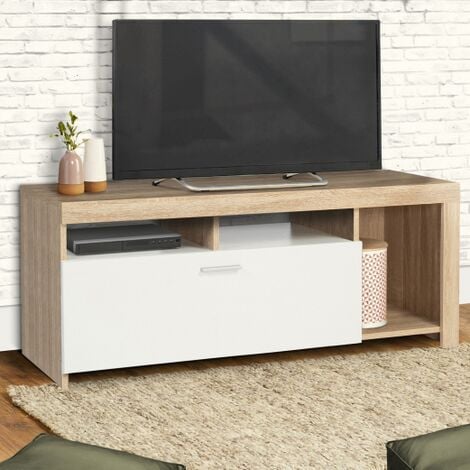 Mueble TV suspendido Laitila Aglomerado 100x32x30 cm roble rústico / blanco  [en.casa]