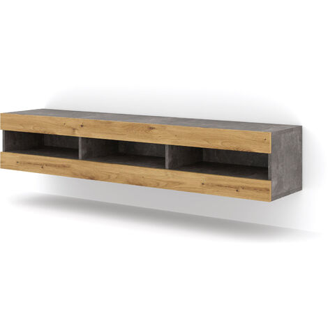 Mueble de TV MANTA 160 cm colgante o con patas hormigón oscuro / roble artesanal