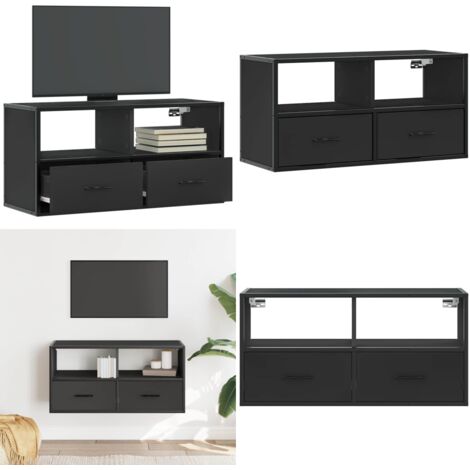 Mueble de TV metal y madera de ingeniería negro 80x31x39,5 cm - Mueble de pared - Mueble de TV metal