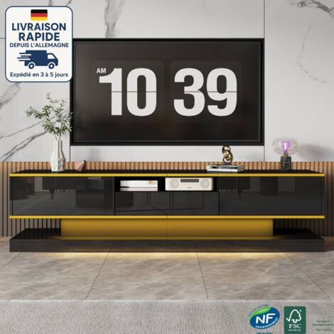 Mueble de TV moderno con 3 cajones y nicho abierto, acabado brillante con iluminación LED multicolor - Ideal para salón - 180 x 38 x 45 cm, Blanco