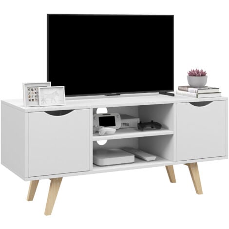 HOMCOM Mueble de TV moderno mueble para televisores de 50 pulgadas mesa de TV para salón con 2 puertas 2 estantes abiertos 110x39x50 cm blanco