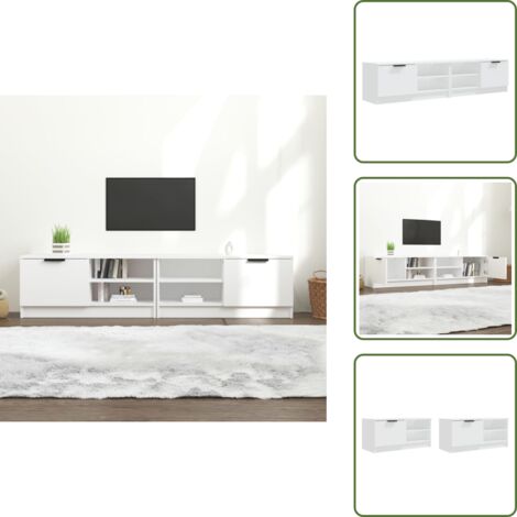 Mueble de TV moderno - vidaXL Mueble para TV 2 pzas madera contrachapada blanco 80x35x36,5 cm - Mueble de TV con estantes