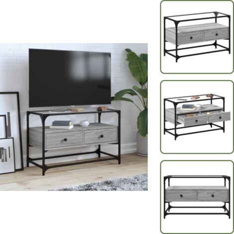 Mueble de tv moderno - vidaXL Mueble TV cristal y madera ingeniería gris Sonoma 80x35x51 cm - Mueble de tv industrial