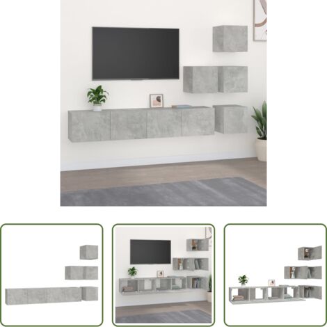 Mueble de TV -  Mueble de pared de TV madera contrachapada gris hormigón