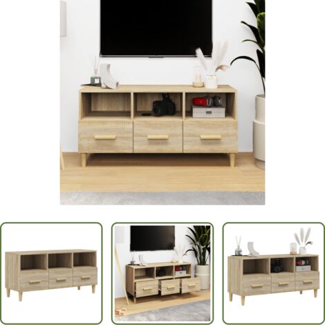 Mueble de TV -  Mueble para TV madera contrachapada color roble 102x36x50 cm