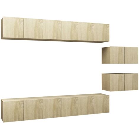 Mueble de TV multimedia estante para TV aparador de TV comedor sala de estar dormitorio 8 piezas madera de ingeniería de roble Sonoma marrón 020028827