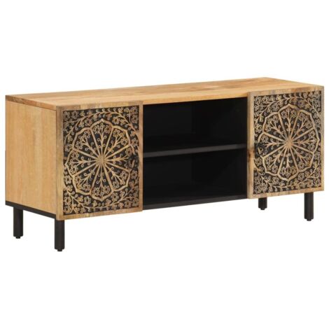 Mueble de TV multimedia estantería de TV aparador mueble de TV comedor salón dormitorio 105 x 33 x 46 cm madera maciza de mango marrón 020025673