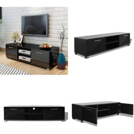 Mueble de TV negro brillo 120x40,5x35 cm - Mueble de sala - Mueble de entretenimiento