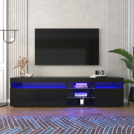 Mueble de TV negro brillo, mueble de almacenaje con iluminación LED variable para salón y comedor, 180x35x45 cm