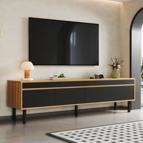 Mueble de TV negro con tres puertas y textura refinada, 170x38x47 cm