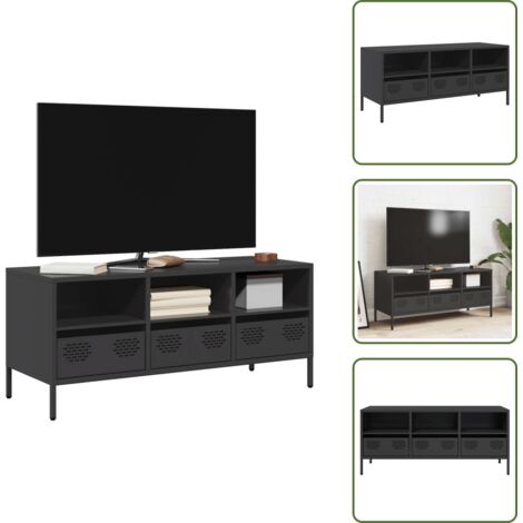 Mueble de TV negro - vidaXL Mueble para TV acero laminado en frío negro 101,5x39x43,5 cm - Mueble de almacenamiento