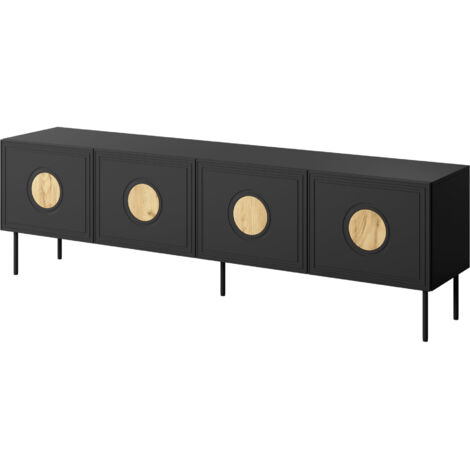Mueble de TV PALACE 200 cm 4D negro mate / roble craft