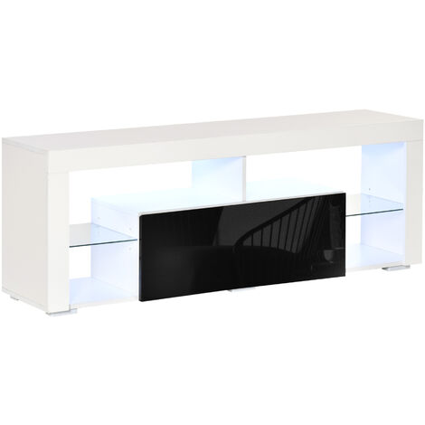 Mueble de TV para Salón con Iluminación LED 6 Modos de Colores Mando a Distancia Cajón y Estantes de Cristal Ajustables 140x35x52 cm Alto Brillo
