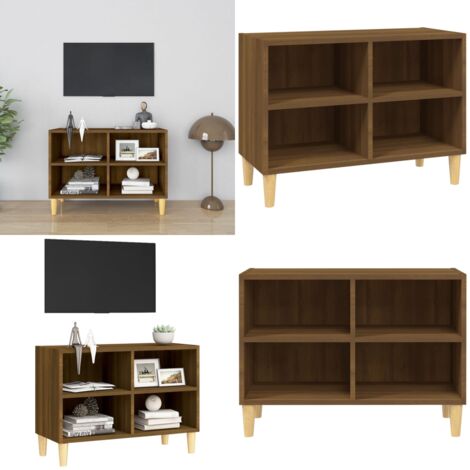 Mueble de TV patas de madera maciza marrón roble 69,5x30x50 cm - Mueble de TV - Mesita de noche