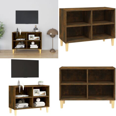 Mueble de TV patas de madera maciza roble ahumado 69,5x30x50 cm - Mueble de TV - Mesita de noche