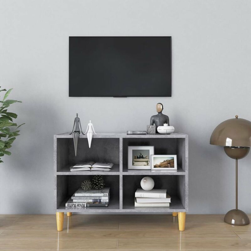 

Mueble de TV patas madera maciza gris hormigon 69,5x30x50 cm