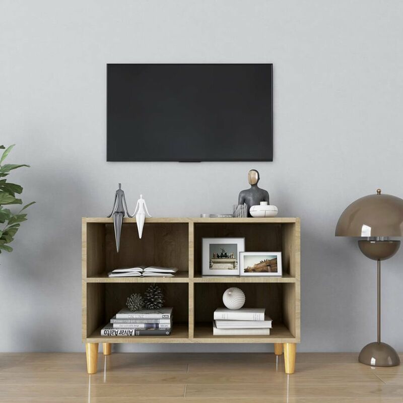 

Mueble de TV patas madera maciza roble de sonoma 69,5x30x50 cm