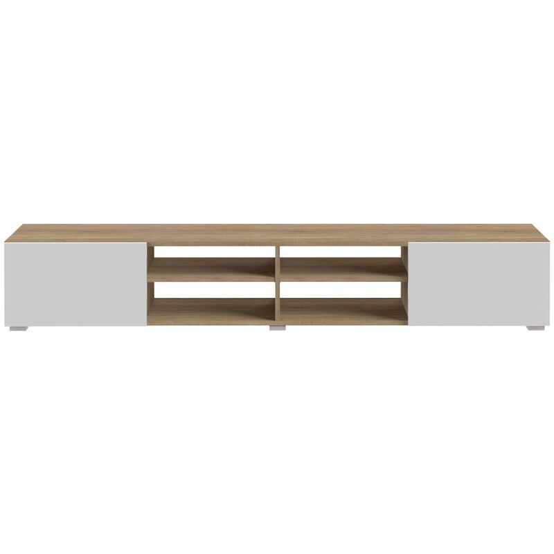 

Mueble de TV PODIUM 4 nichos y 2 puertas 185 X 31 roble natural y blanco, 185 x 42 x 31 - roble natural y blanco