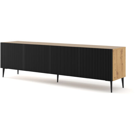 Mueble de TV RAVENNA B 200 cm 4D roble artesanal / negro mate + patas