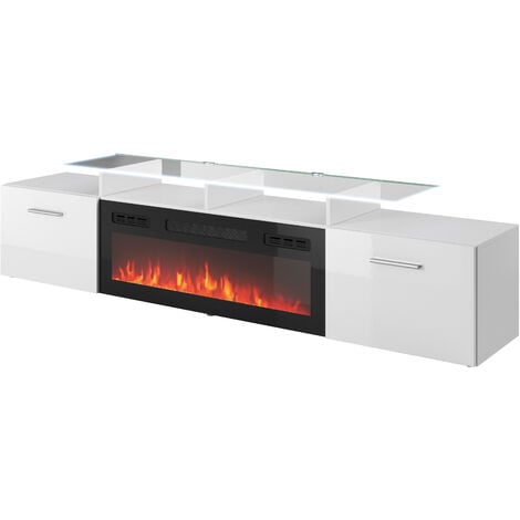 BIM FURNITURE Mueble TV ROVA EF 190cm + chimenea eléctrica blanco brillo