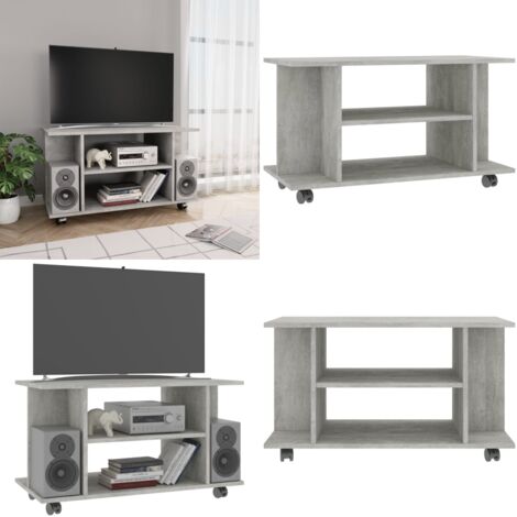 Mueble de TV ruedas madera ingeniería gris hormigón 80x40x45 cm - Mueble de sala - Mueble de TV con ruedas