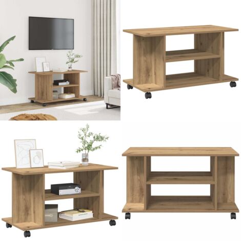 Mueble de TV ruedas madera ingeniería roble artisan 80x40x45 cm - Mueble de sala - Mueble de TV con ruedas