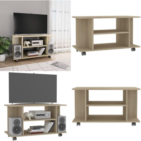 Mueble de TV ruedas madera ingeniería roble Sonoma 80x40x45 cm - Mueble de tv con ruedas - Mueble de tv de madera