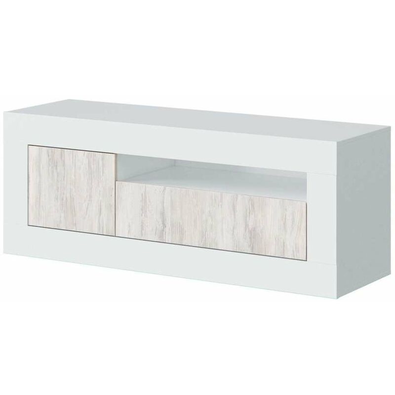

FRS - Mueble de TV Teho dos Puertas Acabado en Color Blanco Artik y Blanco Theo 139 cm (Ancho) x 53 cm (Alto) x 42 cm (Fondo)