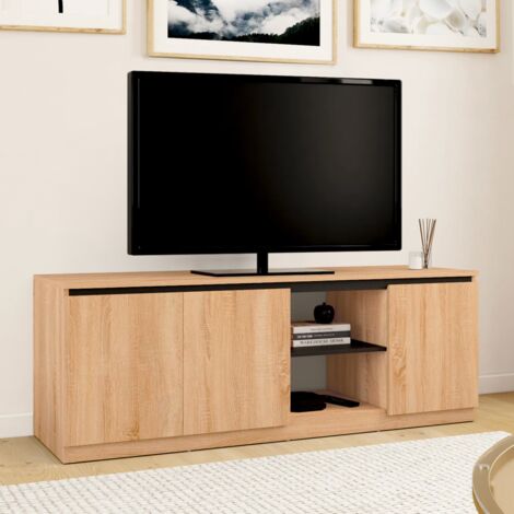Mueble de TV TOMI de 3 puertas en haya y negro 140 cm