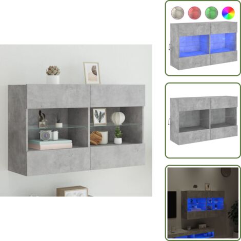 Mueble de TV - vidaXL Mueble TV de pared con luces LED gris hormigón 98,5x30x60,5 cm - Almacenamiento
