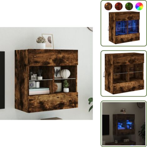 Mueble de TV - vidaXL Mueble TV de pared con luces LED roble ahumado 58,5x30x60,5 cm - Almacenamiento en pared